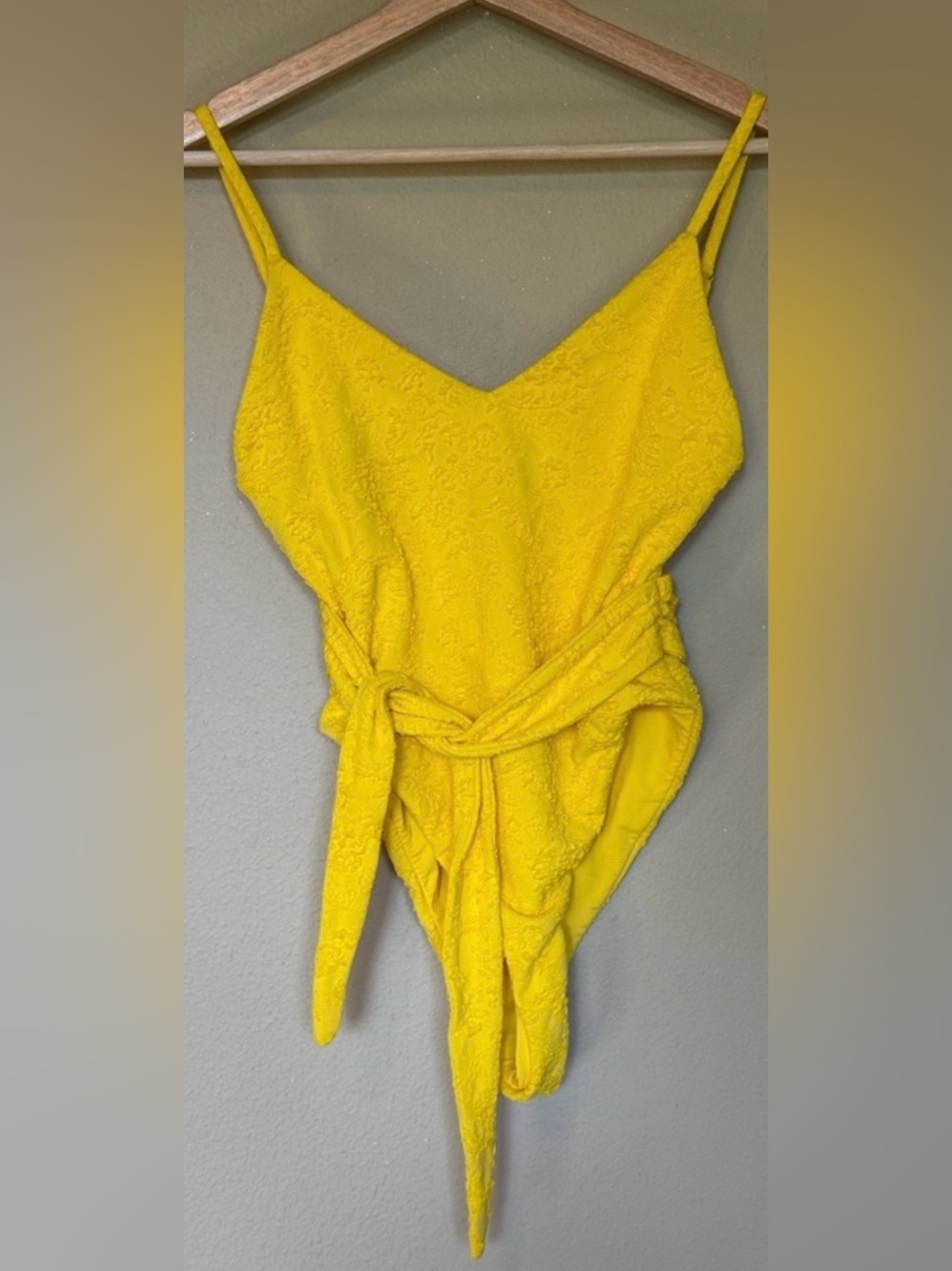 Mara Hoffman Yellow Floral Jacquard One Piece Swimsuit Size Small - Picture 2 of 8